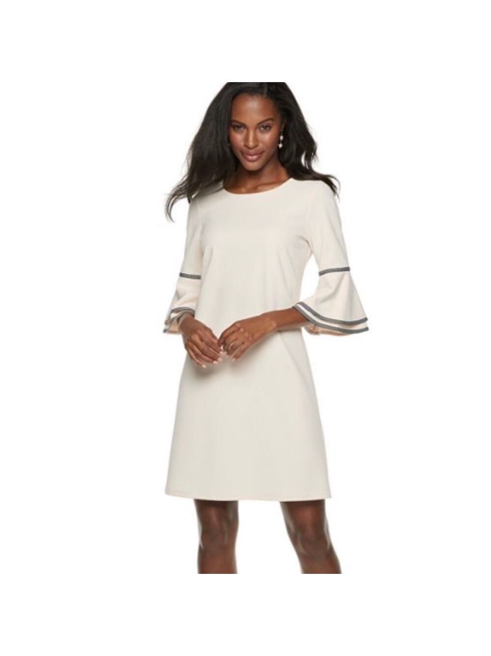 NWT Sharagano Ribbon Trim Bell Sleeve Dress White Plus Sz Dress 18W 70s party